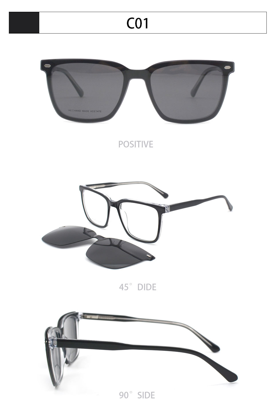 2025 Unisex High Quality OEM Acetate Sunglasses Magnetic Eyeglass Frames with Clip on Optical Frame Sunglasses Details and Specifications