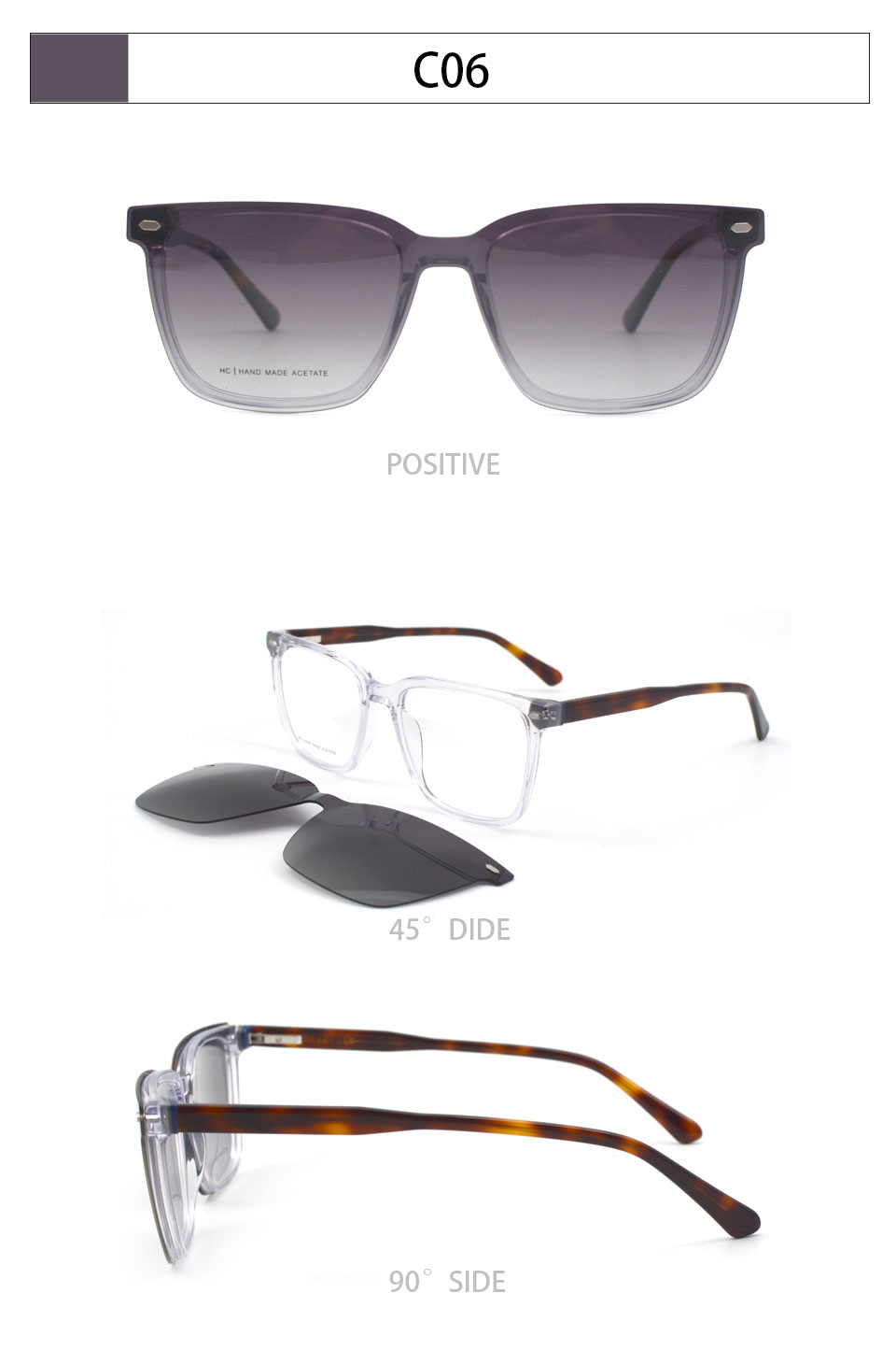 2025 Unisex High Quality OEM Acetate Sunglasses Magnetic Eyeglass Frames with Clip on Optical Frame Sunglasses Details and Specifications