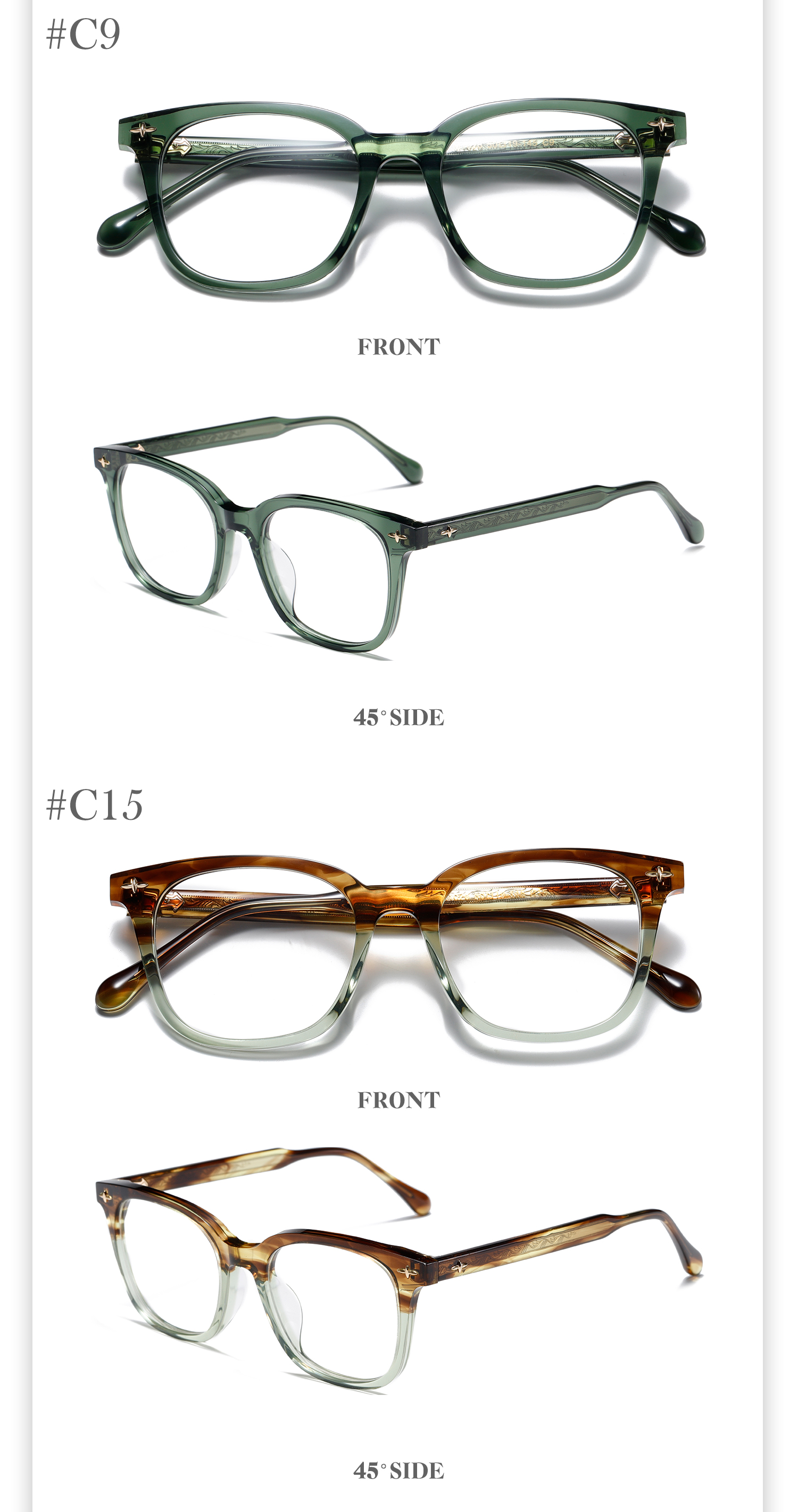 Custom High Quality Square Frame Acetate Optical Glasses for Men Women Fashion Colored Frame Custom Logo Wholesale Details and Specifications