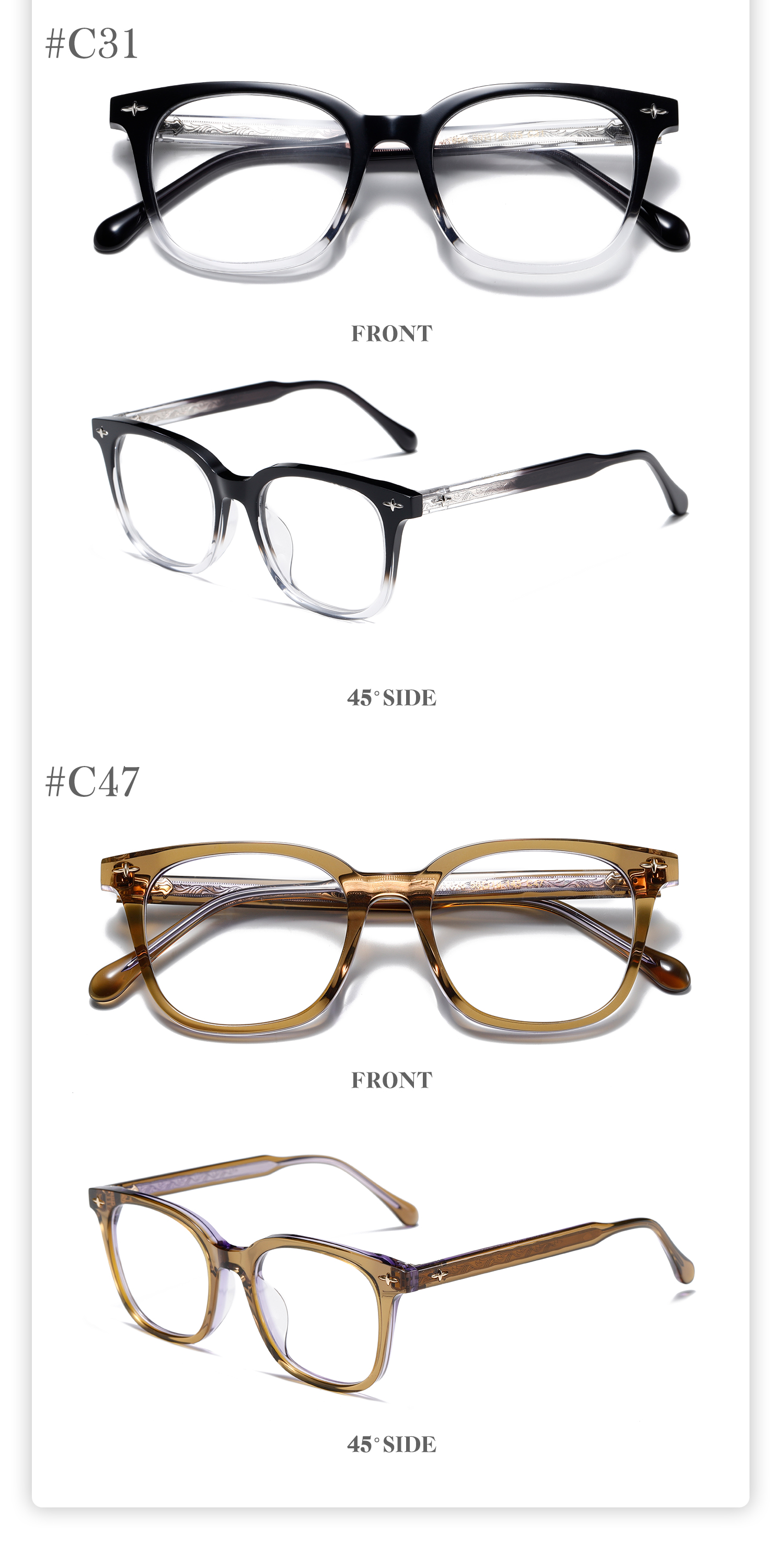 Custom High Quality Square Frame Acetate Optical Glasses for Men Women Fashion Colored Frame Custom Logo Wholesale Details and Specifications