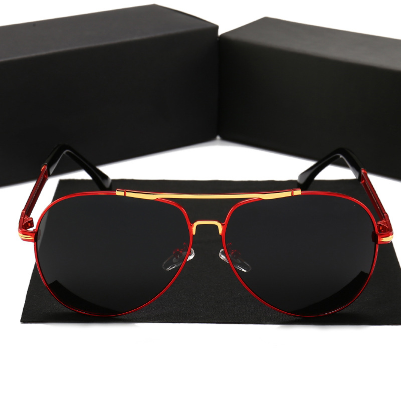 High Quality Men's Designer Polarized Sunglasses Famous Brands Luxury Metal Shades for Driving Black and Red Frame Colors Details and Specifications