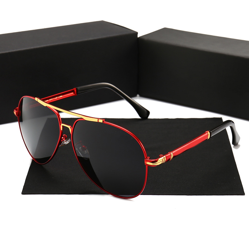 High Quality Men's Designer Polarized Sunglasses Famous Brands Luxury Metal Shades for Driving Black and Red Frame Colors Details and Specifications