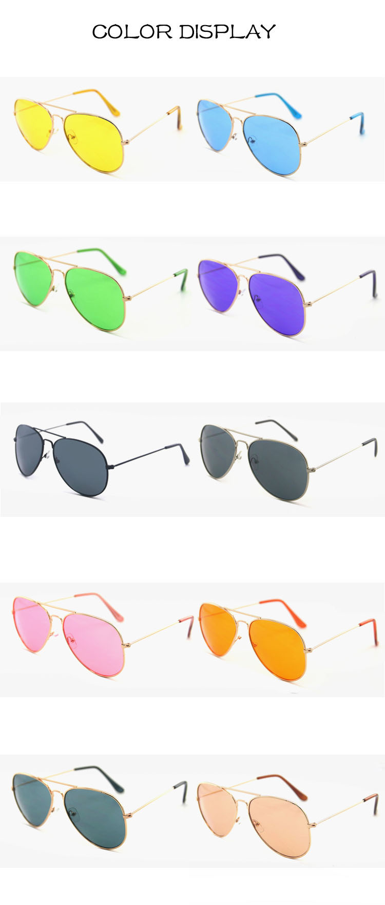New Style Custom logo Promotion Fashion Double Bridge Color Lens Unisex Stainless Metal Frame Airman Sunglasses Details and Specifications