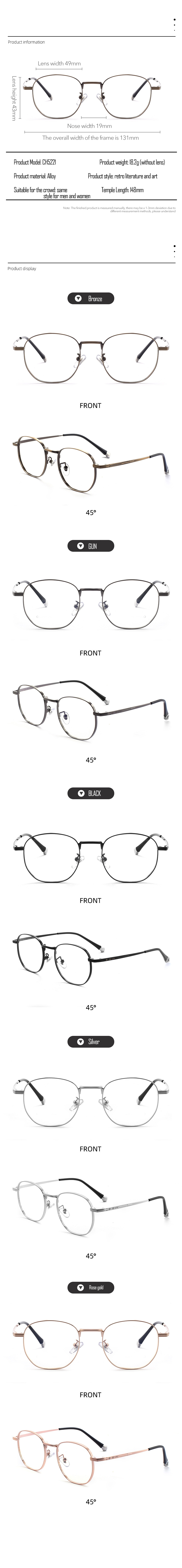 Ultra-thin Metal Optical Eyeglasses Vintage Classic Round Eyeglass Frames Women Men Alloy Material Lightweight Spectacle Frame Details and Specifications