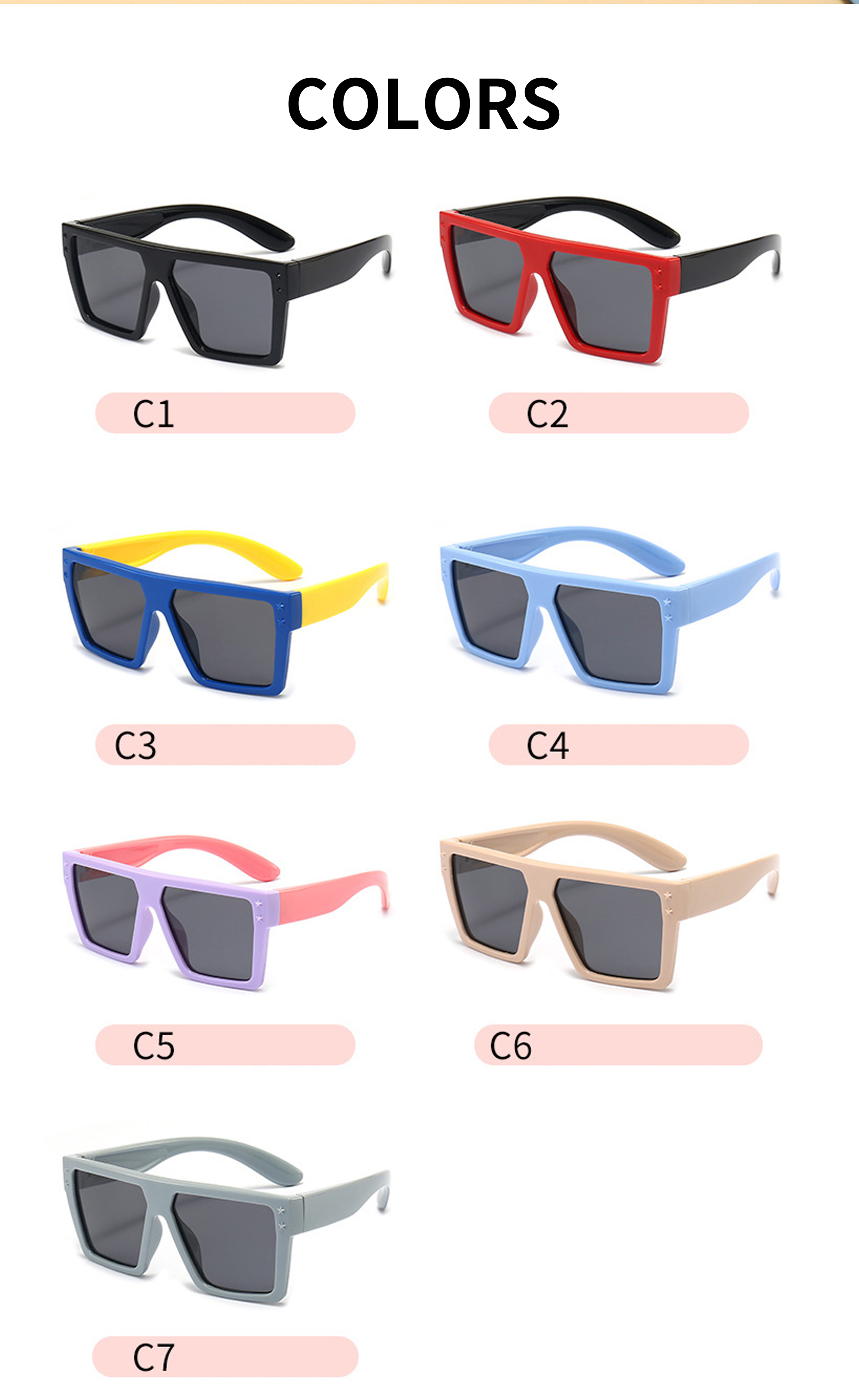 Hot Sale Popular Products Sunglasses Fashionable UV400 Vintage Square Frame Custom Colorful Sunglasses for Kids Details and Specifications