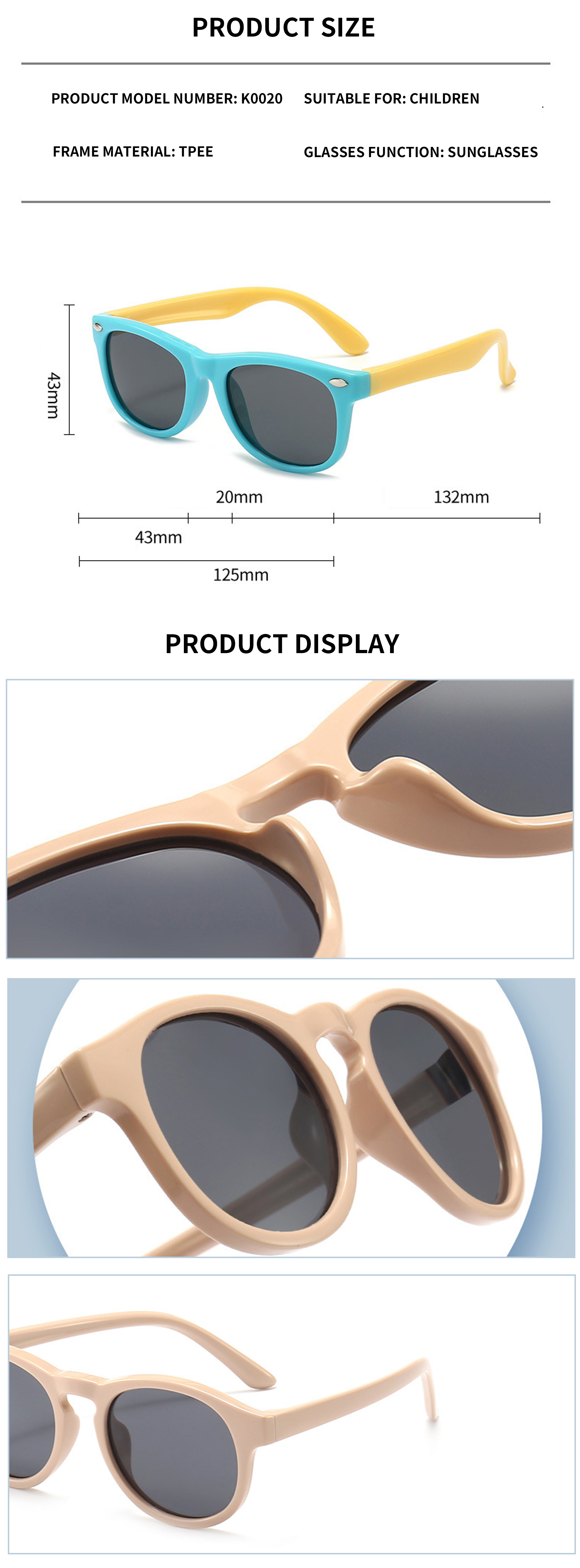 High Quality Trendy Colorful Kids Sunglasses Silicone Tpee Retro UV400 Square Sunglasses for Baby Kids Details and Specifications