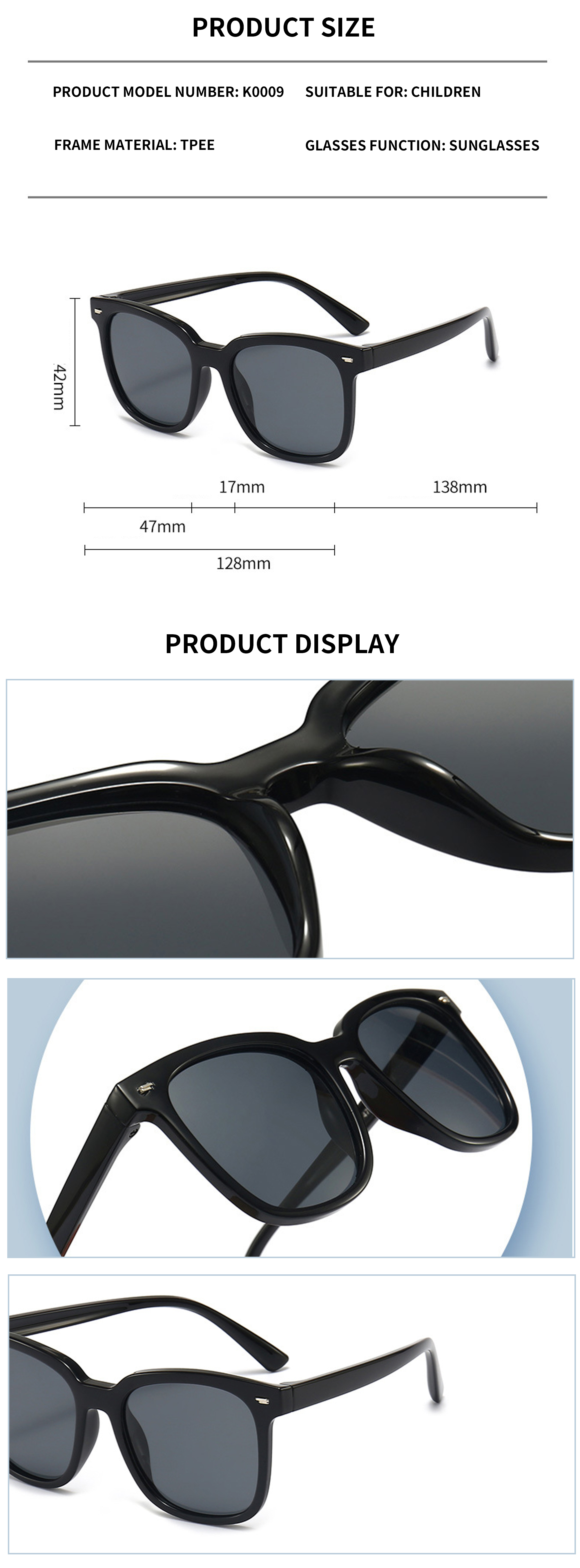 2025 Custom Logo TPEE TAC Classic Sun Glasses Square Traveling Baby Children's Trendy Sunglasses Details and Specifications