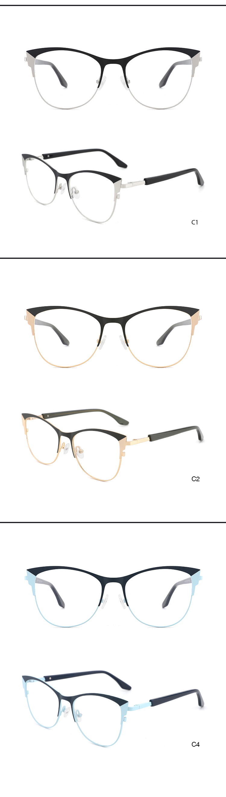 Glitter pink Women Cat Eye Optical Eyeglasses Frames Metal Eyewear Delicate Blue Light Blocking Glasses Computer Details and Specifications