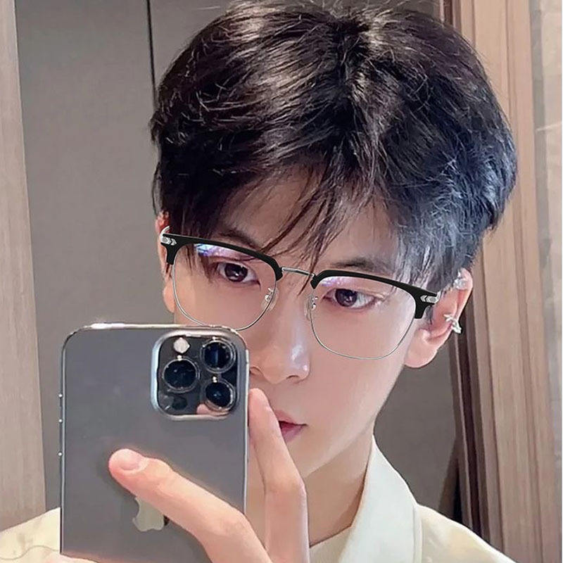 High-End Retro Men's Eyeglasses Frames New Style Plain High-Definition Anti-Blue Light Myopia Glasses High-End Frame Frame Details and Specifications