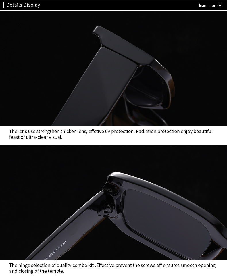 Men'S Uv400 Retro Men Vintage Black Lens Sun Glasses Men Black Rectangle Shades 2025 Fashion Sunglasses Details and Specifications
