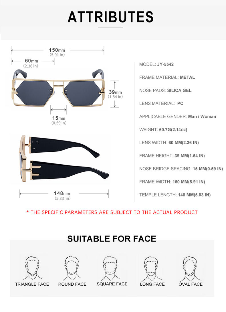 Custom Logo Rectangle Metal Frame Polygonal Lens UV400 Shades Sun Glasses Sunglasses for Women Men Custom Eyewear