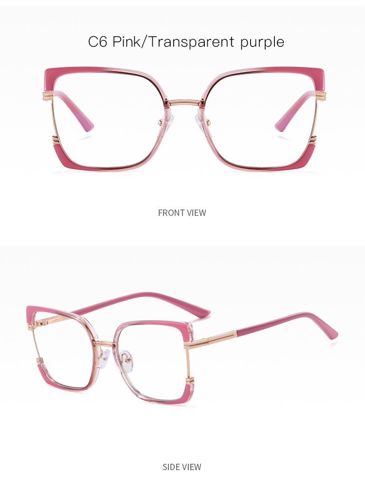 2025 New Women TR90+Metal Square Eyeglasses Frame Optical Anti-Blue Light Glasses Eyewear Colorful Fashionable Design Details and Specifications