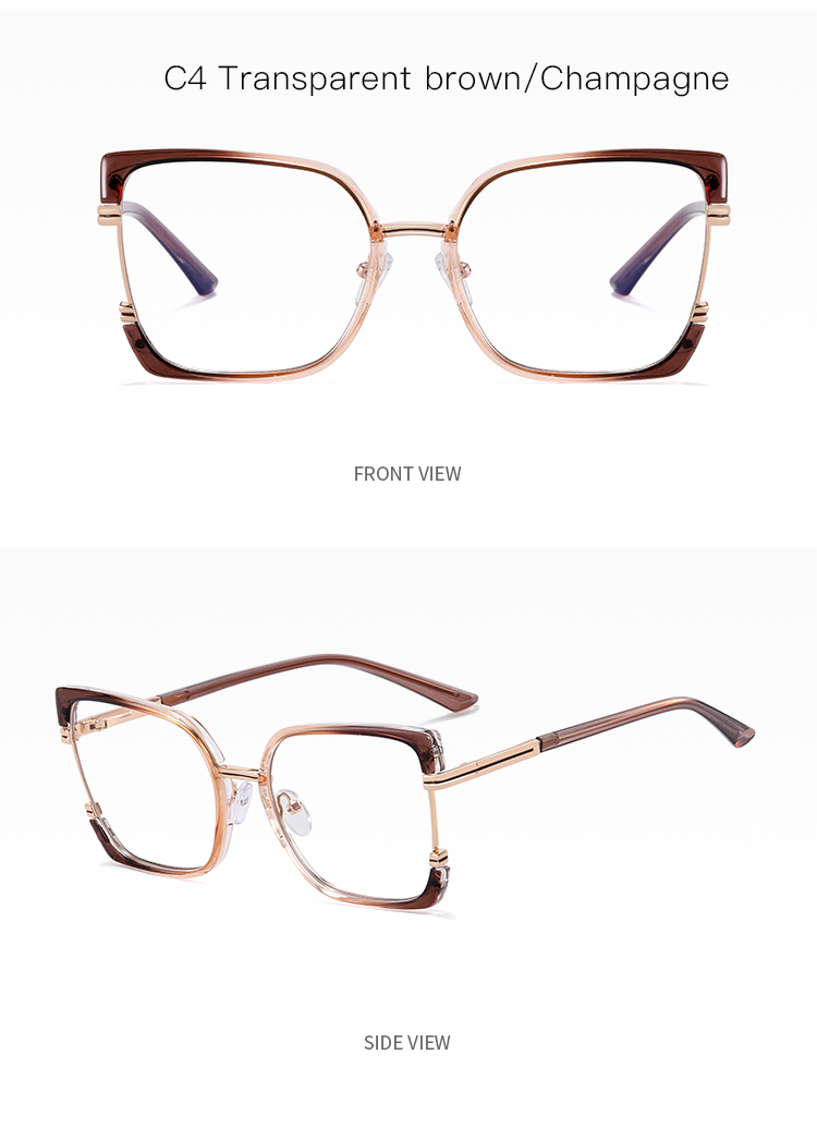 2025 New Women TR90+Metal Square Eyeglasses Frame Optical Anti-Blue Light Glasses Eyewear Colorful Fashionable Design Details and Specifications