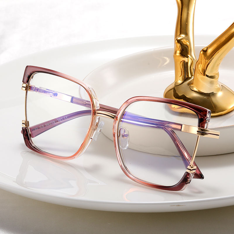 2025 New Women TR90+Metal Square Eyeglasses Frame Optical Anti-Blue Light Glasses Eyewear Colorful Fashionable Design Custom Eyewear