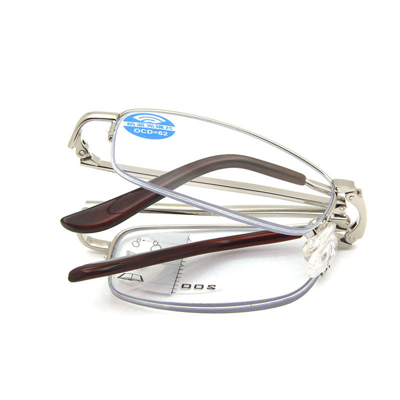 Men's Half-Rim Progressive Multifocal Reading Glasses Stainless Metal Folding Readers Custom Eyewear