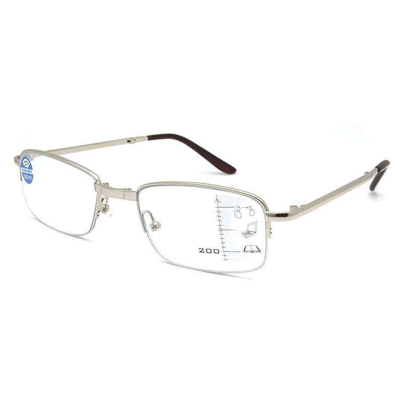 Men's Half-Rim Progressive Multifocal Reading Glasses Stainless Metal Folding Readers Custom Eyewear