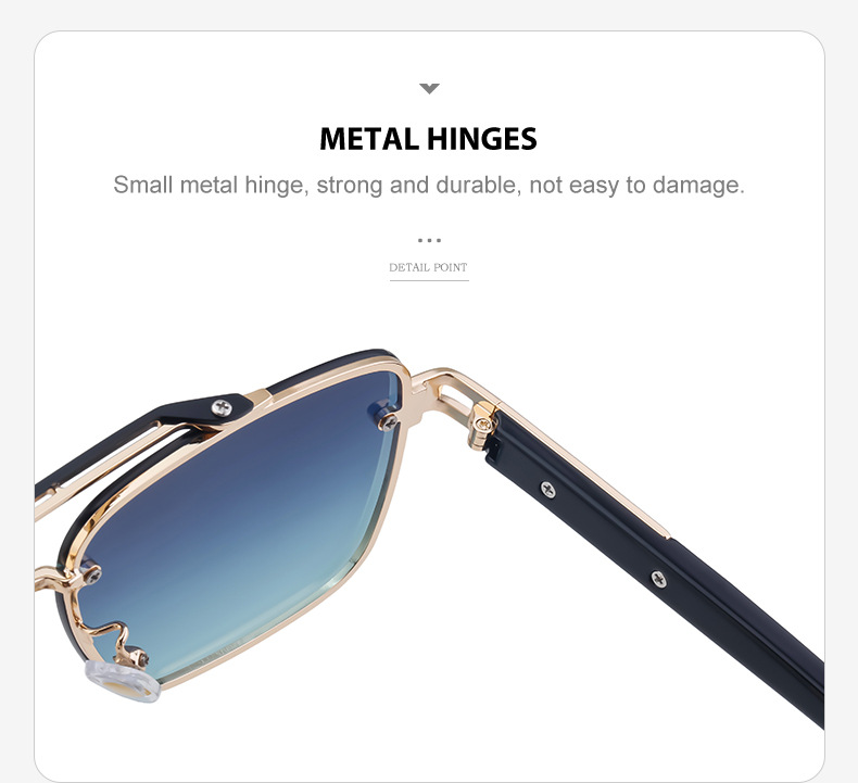 Wholesale Fashion Trendy Metal Double Bridge Frame UV400 Protection Shades Sunglasses for Men Rimless Top Flight Sun Glasses Details and Specifications