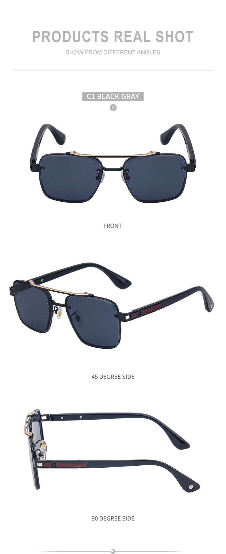 Wholesale Fashion Trendy Metal Double Bridge Frame UV400 Protection Shades Sunglasses for Men Rimless Top Flight Sun Glasses Details and Specifications