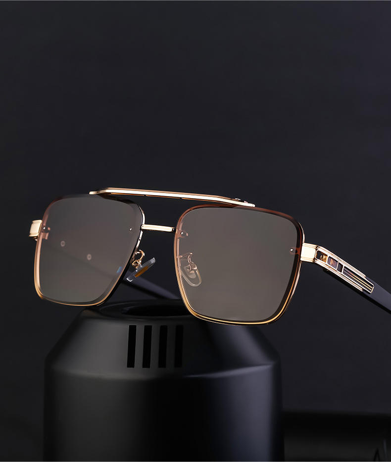 Wholesale Fashion Trendy Metal Double Bridge Frame UV400 Protection Shades Sunglasses for Men Rimless Top Flight Sun Glasses Custom Eyewear