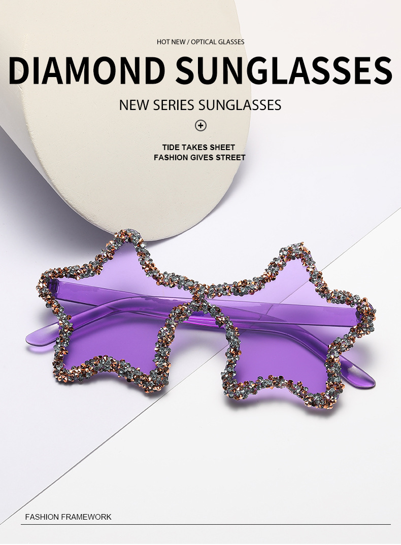 Cute Star Shape Sun Glasses Women Funny Pentagram Eyewear Bling Pink Blue Party Glasses Rimless 2024 New Summer Style Sunglasses Details and Specifications