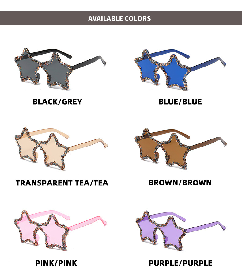 Cute Star Shape Sun Glasses Women Funny Pentagram Eyewear Bling Pink Blue Party Glasses Rimless 2024 New Summer Style Sunglasses Details and Specifications