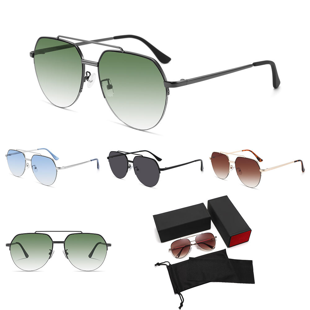 Retro Large Metal Frame Polarized Sunglasses Unisex Double Bridge Vintage Oversized Sun Glasses Classic Polarized Sunglasses Custom Eyewear