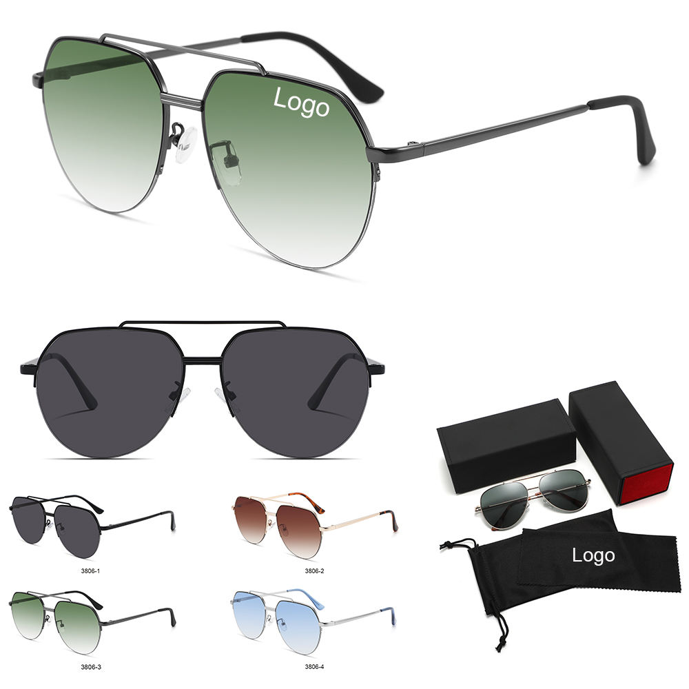 Retro Large Metal Frame Polarized Sunglasses Unisex Double Bridge Vintage Oversized Sun Glasses Classic Polarized Sunglasses Custom Eyewear