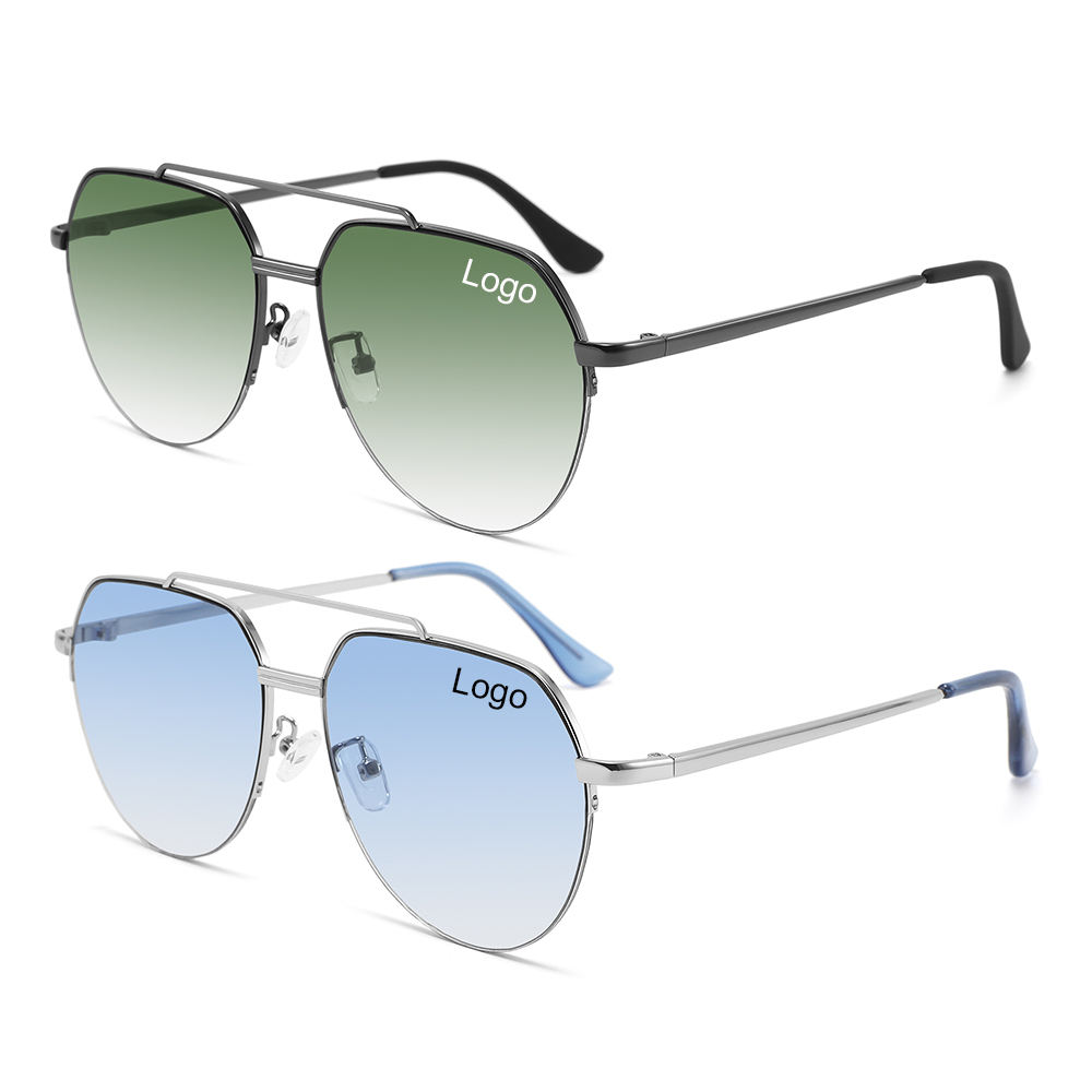 Retro Large Metal Frame Polarized Sunglasses Unisex Double Bridge Vintage Oversized Sun Glasses Classic Polarized Sunglasses Custom Eyewear