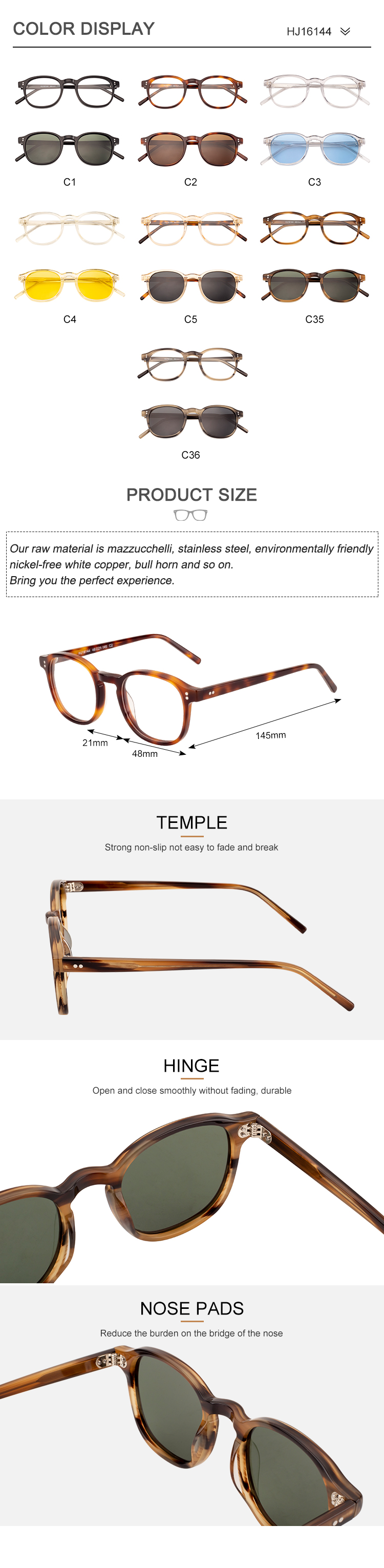 New Design Retro Round Polarized Sun Glasses Round Transparent Clear Men Women Acetate Shades Sunglasses Details and Specifications