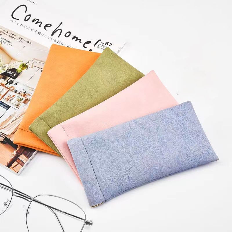 Custom Logo Soft PU Leather Sunglasses Bag Portable Slim Protective Eyeglasses Case with Case Holder Glasses Storage Pouch Custom Eyewear