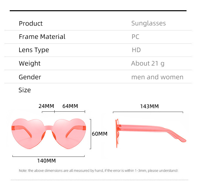 Heart-Shaped Sunglasses / $0.38 per pair (Wholesale Price) Details and Specifications