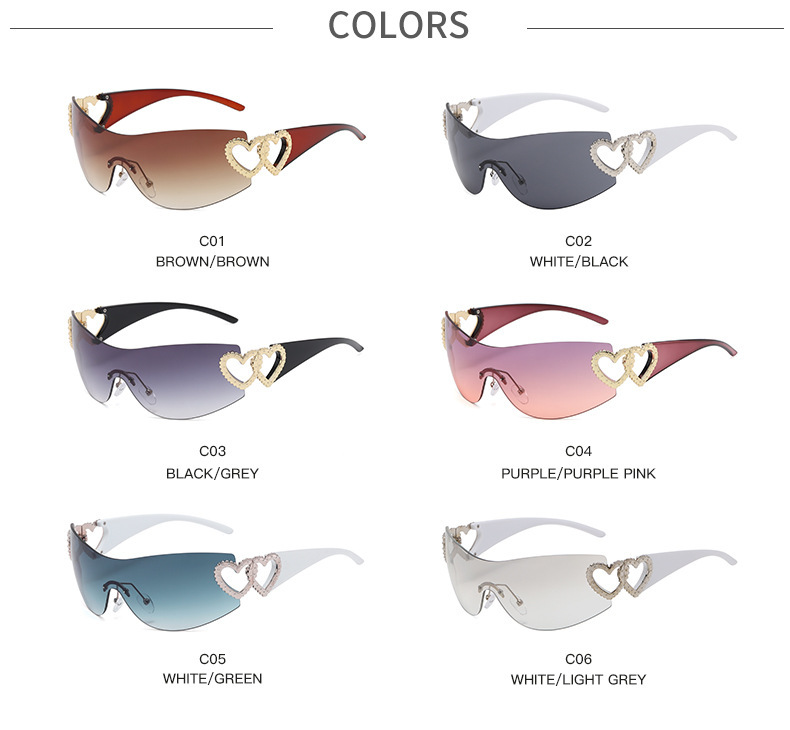 Frameless Double Heart Sunglasses - Trendy UV Protection / $2.69 per pair (Wholesale Price) Details and Specifications