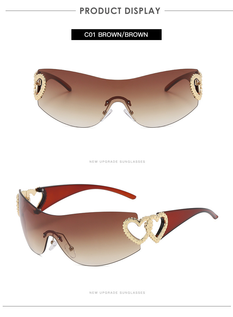 Frameless Double Heart Sunglasses - Trendy UV Protection / $2.69 per pair (Wholesale Price) Details and Specifications