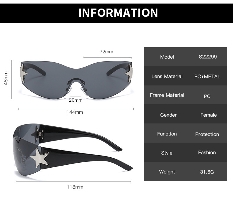 Star-Shaped Retro Sunglasses - Oversized Unisex Glasses / $1.97 per pair (Wholesale Price) Details and Specifications