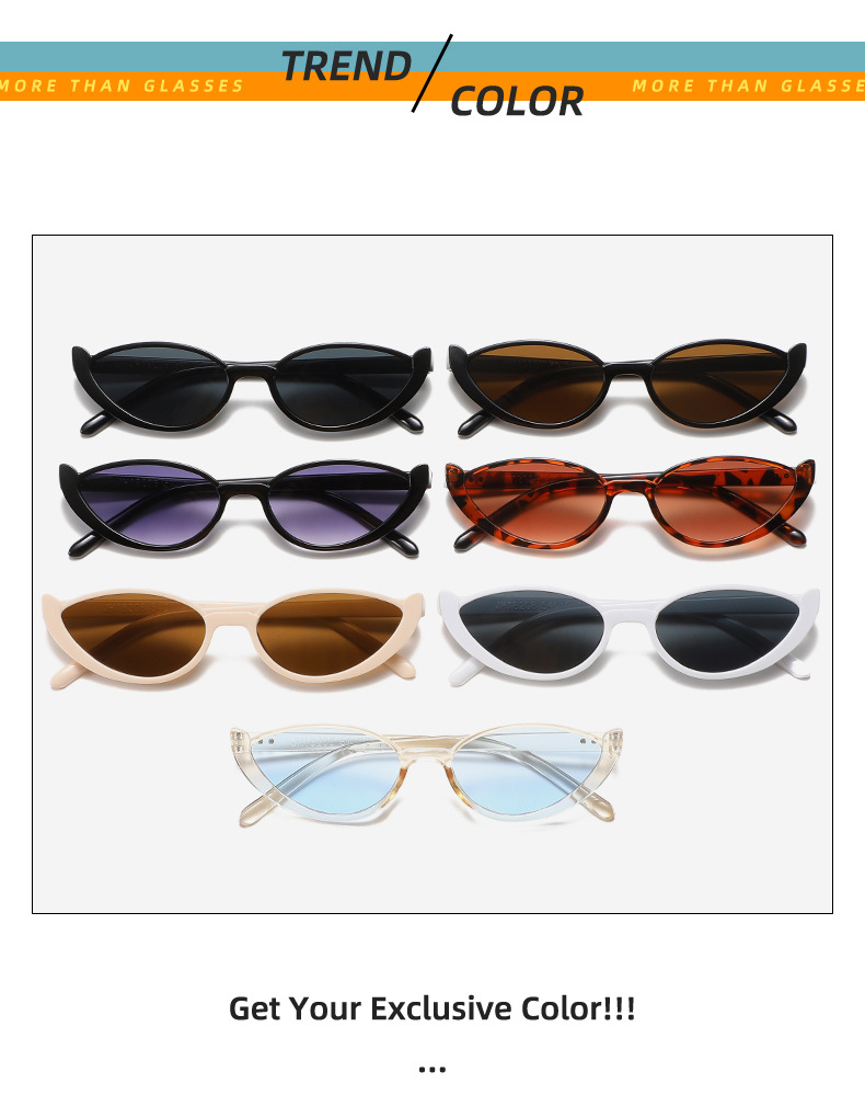 Cat-Eye Small Frame Sunglasses - Y2K Street Style / $0.72 per pair (Wholesale Price) Details and Specifications