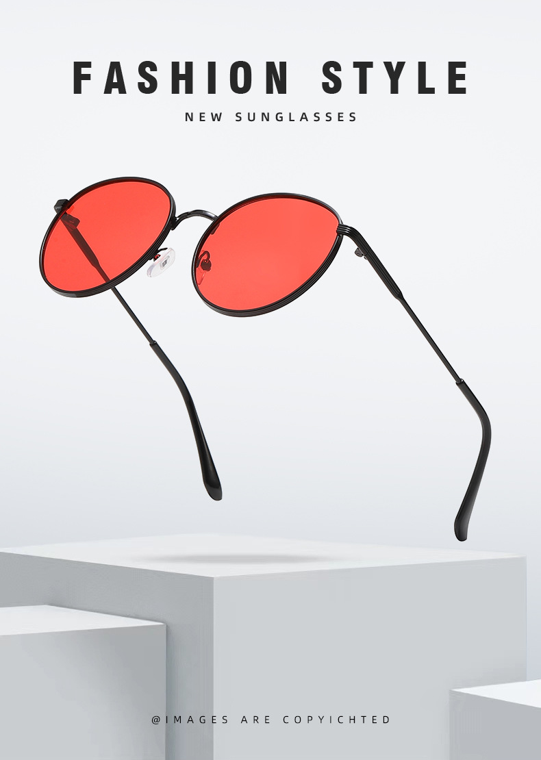 Metal Frame Oval Sunglasses - Trendy Ocean Lens / $1.14 per pair (Wholesale Price) Custom Eyewear