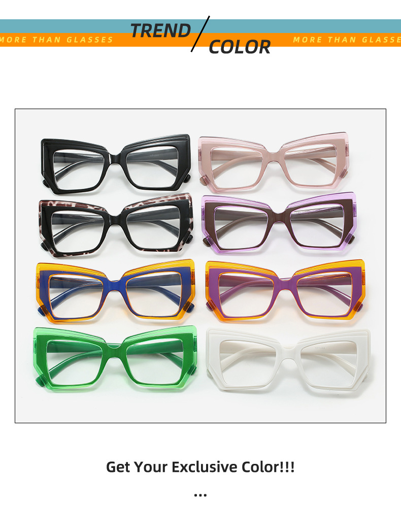 Cat-Eye Blue Light Glasses - Artistic Oversized Frame / $0.72 per pair (Wholesale Price) Details and Specifications