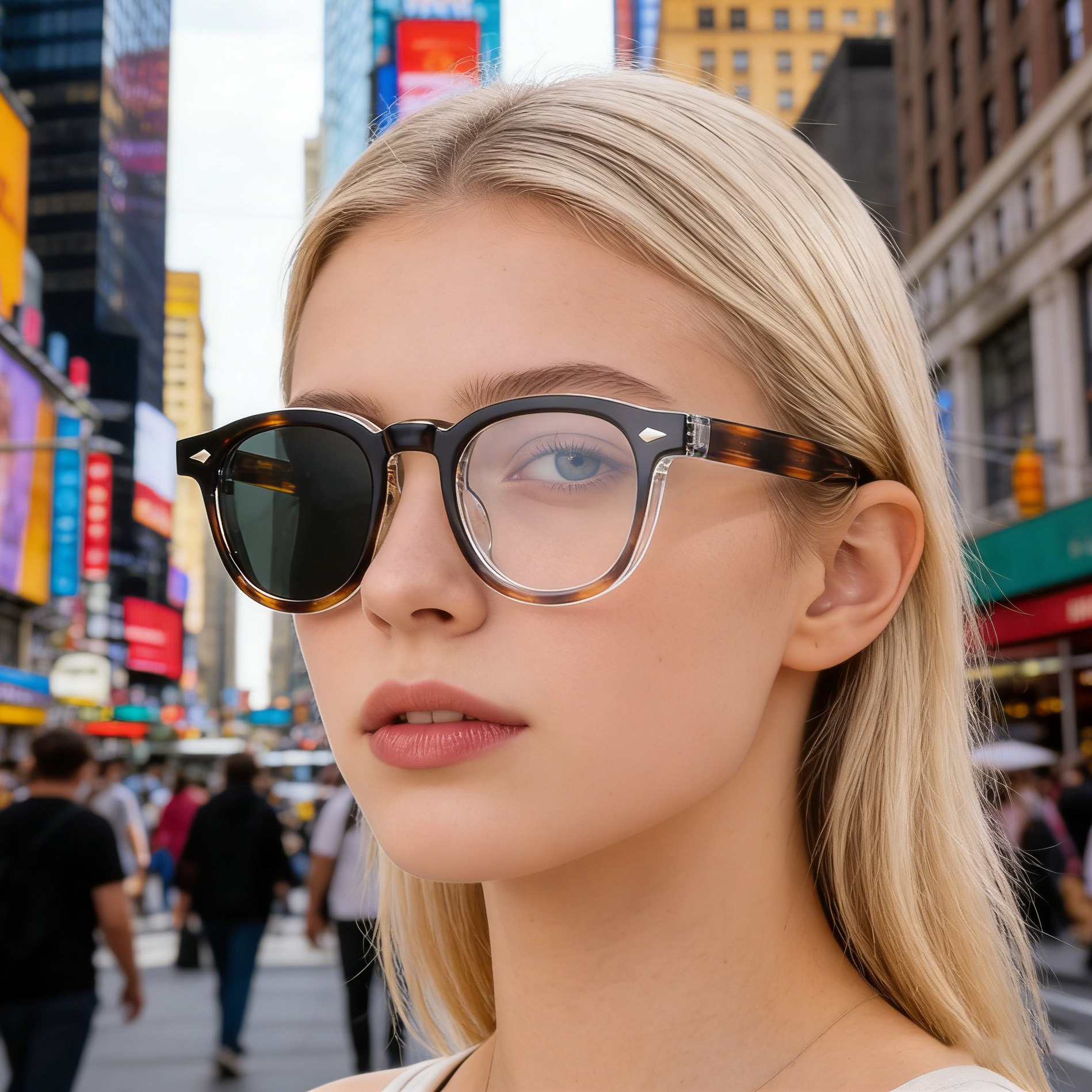 Chic Women's Square Photochromic Sunglasses - Euro-American Fashion, Acetate Frames with Pin Hinges, and UV Protection for Outdoor Use. Details and Specifications