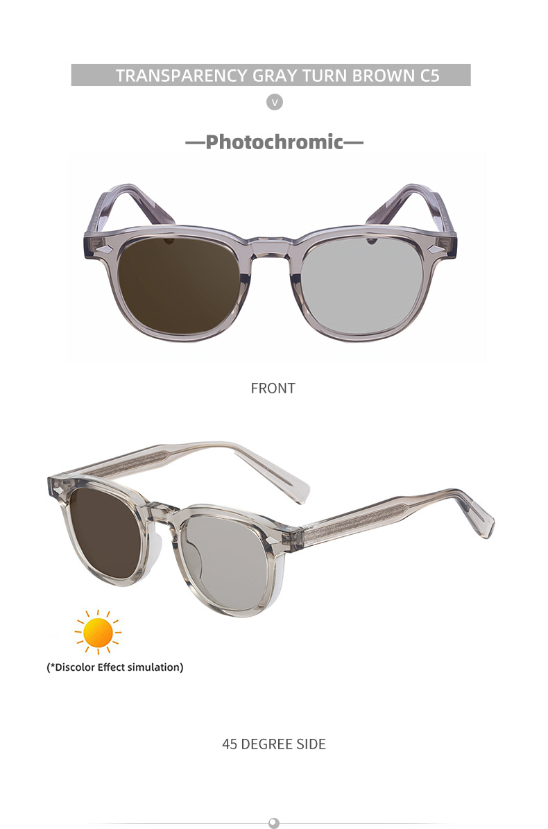 Chic Women's Square Photochromic Sunglasses - Euro-American Fashion, Acetate Frames with Pin Hinges, and UV Protection for Outdoor Use. Details and Specifications