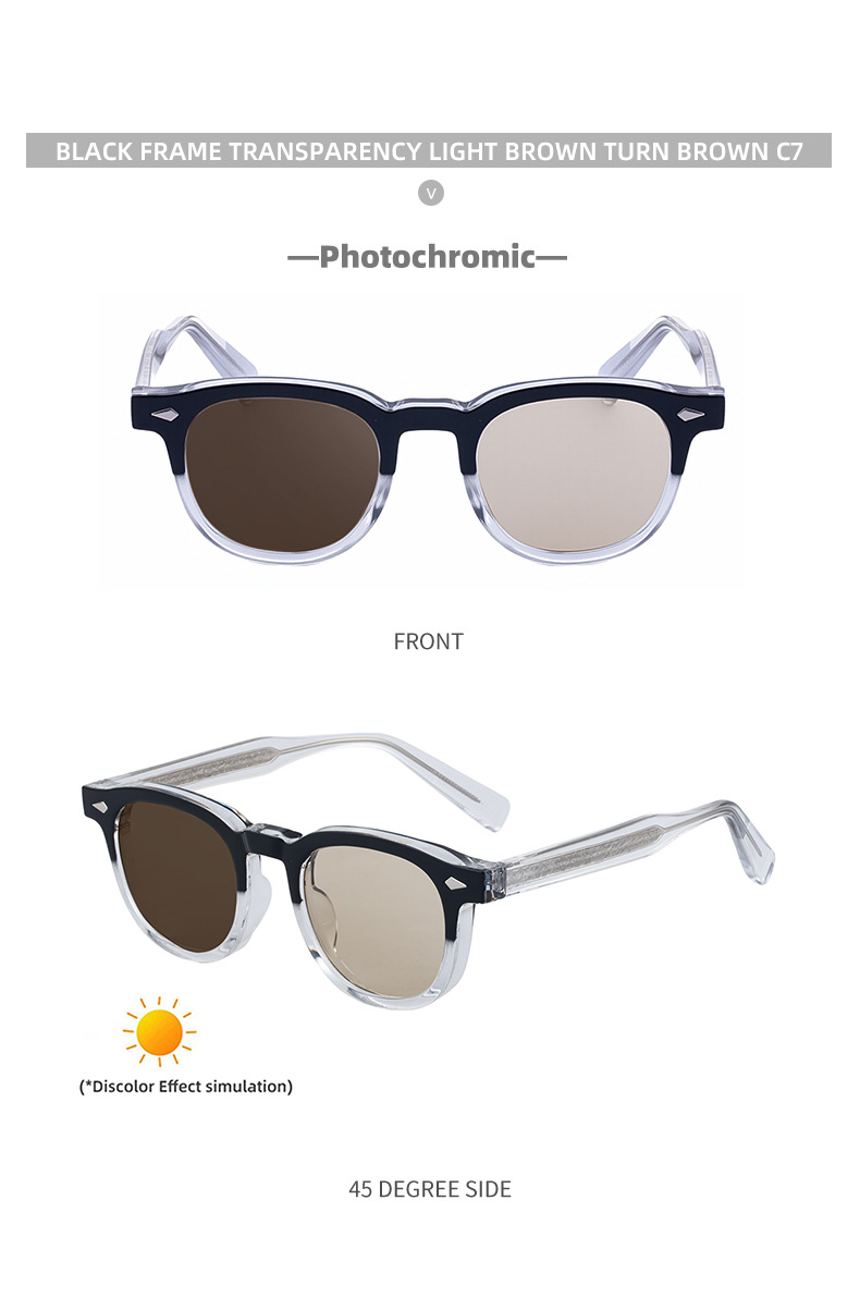Chic Women's Square Photochromic Sunglasses - Euro-American Fashion, Acetate Frames with Pin Hinges, and UV Protection for Outdoor Use. Details and Specifications