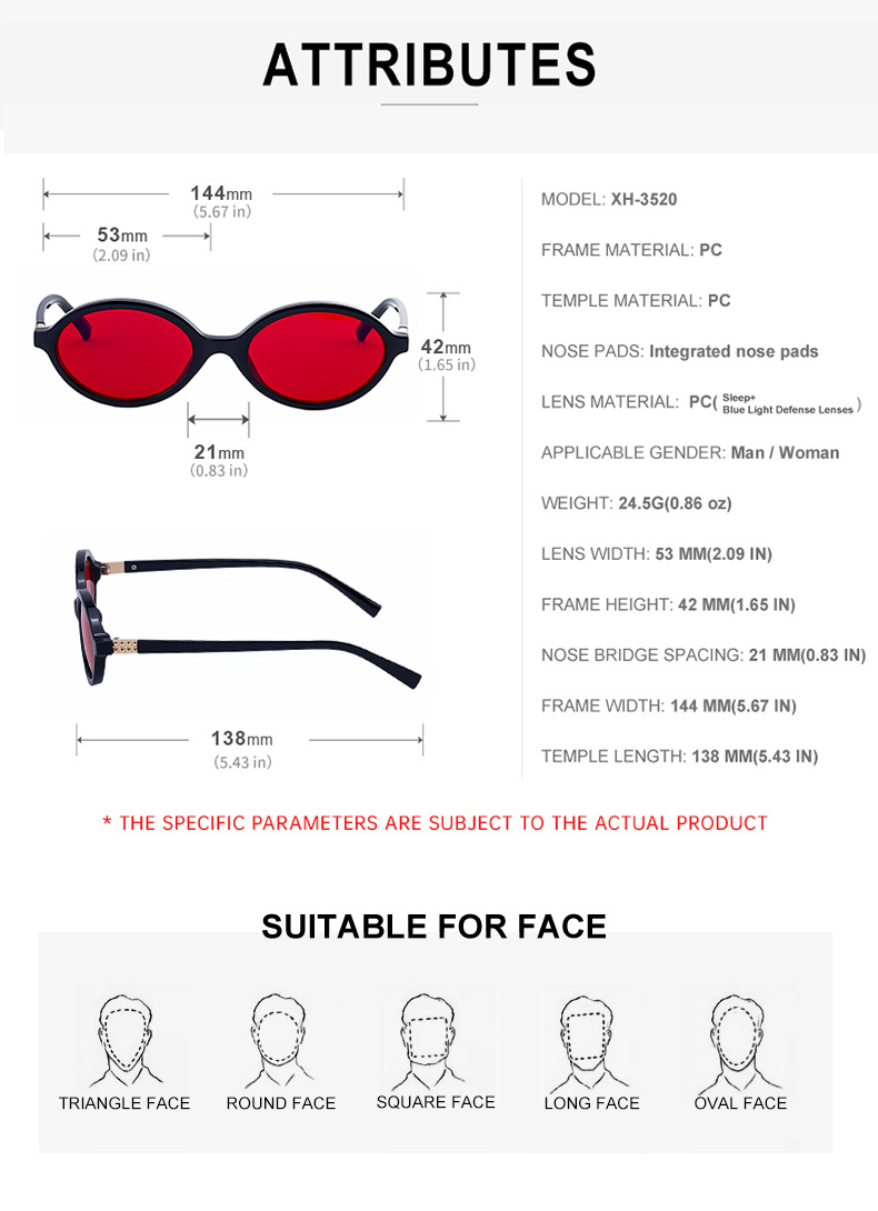 2026 New Red Dual-Use Glasses - Fashion Oval Frames for Blue Light Blocking Details and Specifications
