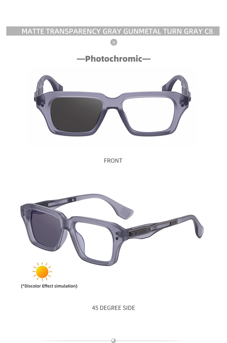 2026 New Men's Chic Square Photochromic Sunglasses. Personalized Outdoor Gear with UV400 Protection Details and Specifications