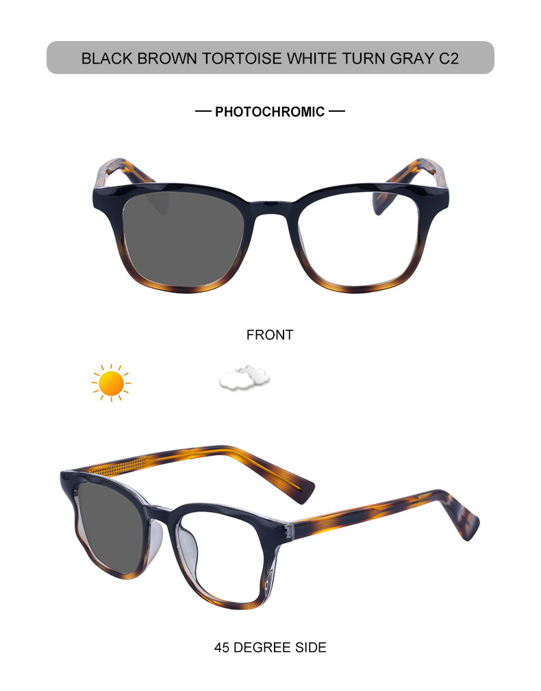 Trendy Women's Square Photochromic Sunglasses – EU/US Style Propionate Frame with Insert Pins for Outdoor UV Protection Details and Specifications