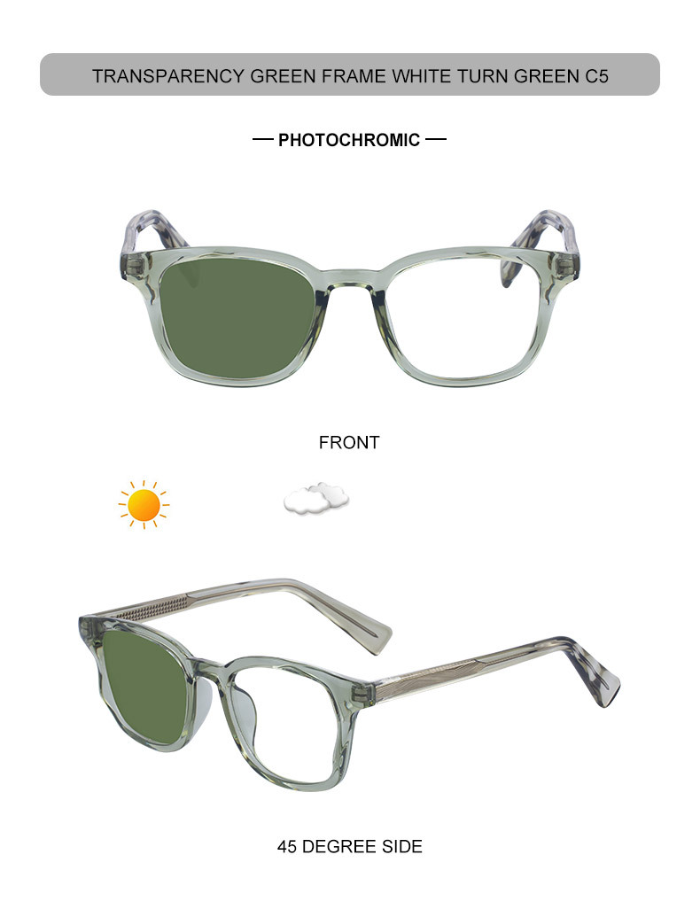 Trendy Women's Square Photochromic Sunglasses – EU/US Style Propionate Frame with Insert Pins for Outdoor UV Protection Details and Specifications