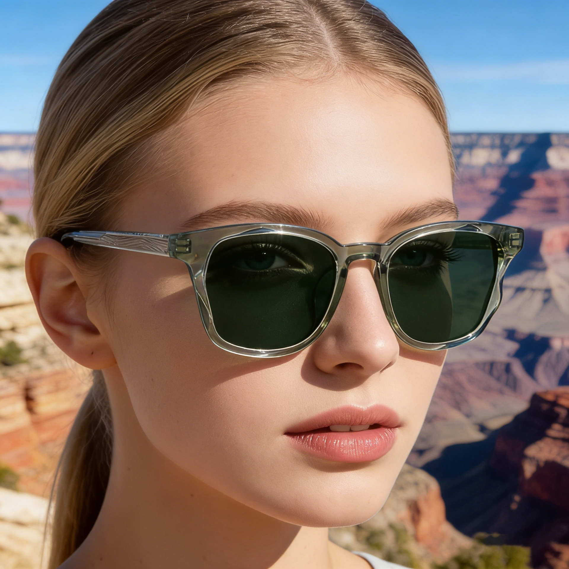 Trendy Women's Square Sunglasses - Unique Versatile Style, Premium Propionate Frame with Signature Pin Temples Details and Specifications