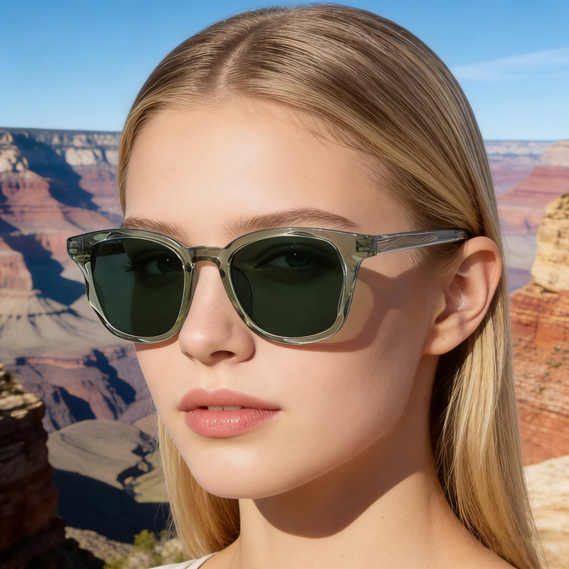 Trendy Women's Square Sunglasses - Unique Versatile Style, Premium Propionate Frame with Signature Pin Temples Custom Eyewear