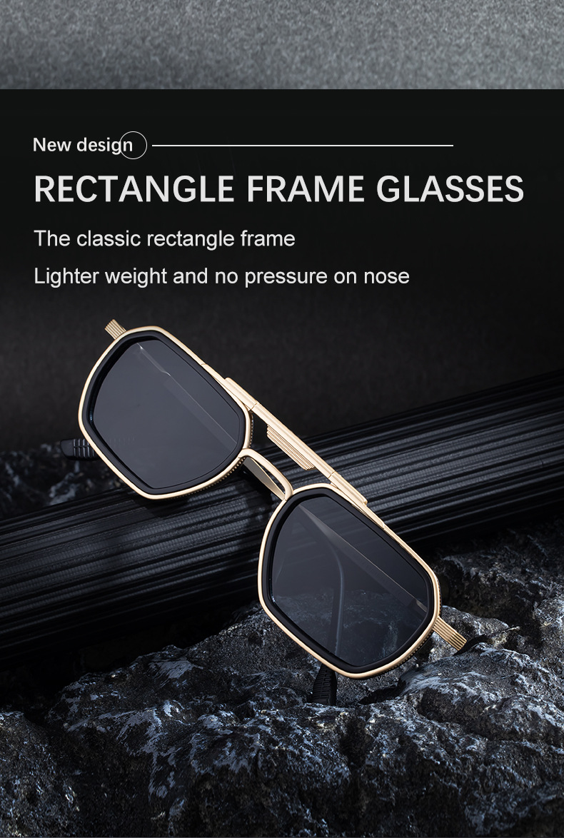 Men's Retro Square Sunglasses - Trendy Punk Style, Double Bridge Design & Flexible Spring Temples – Vintage Cool Eyewear Details and Specifications