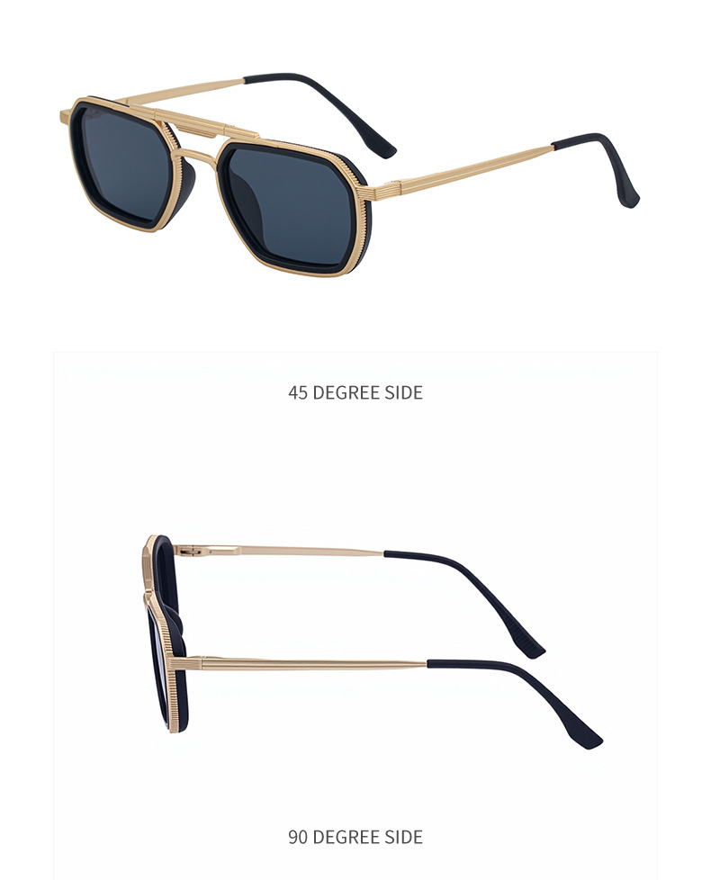 Men's Retro Square Sunglasses - Trendy Punk Style, Double Bridge Design & Flexible Spring Temples – Vintage Cool Eyewear Details and Specifications