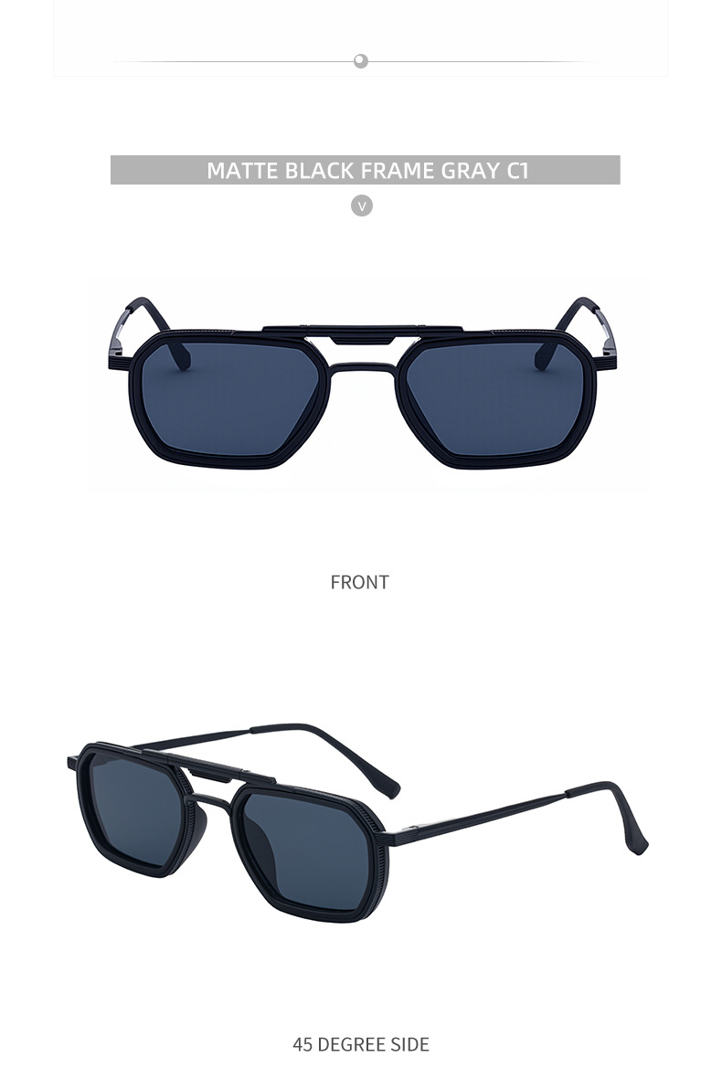 Men's Retro Square Sunglasses - Trendy Punk Style, Double Bridge Design & Flexible Spring Temples – Vintage Cool Eyewear Details and Specifications