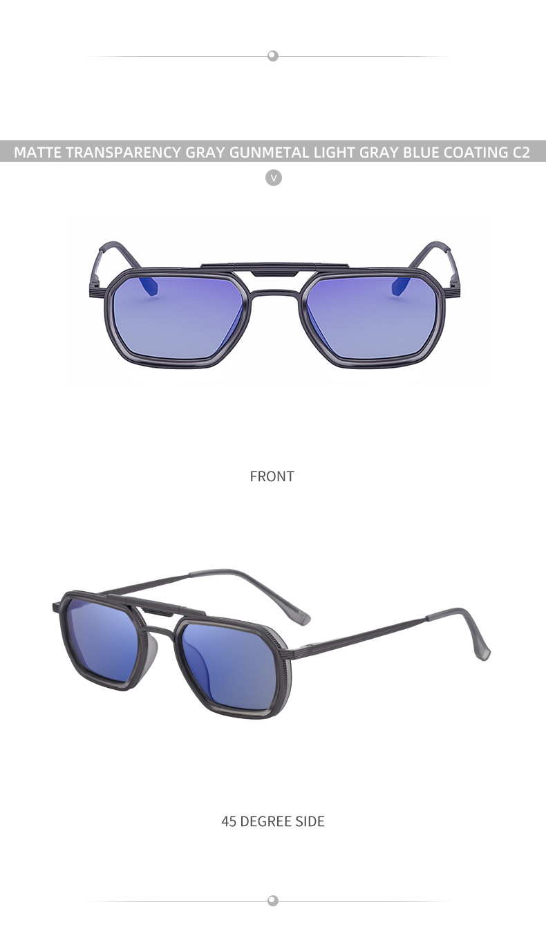 Men's Retro Square Sunglasses - Trendy Punk Style, Double Bridge Design & Flexible Spring Temples – Vintage Cool Eyewear Details and Specifications